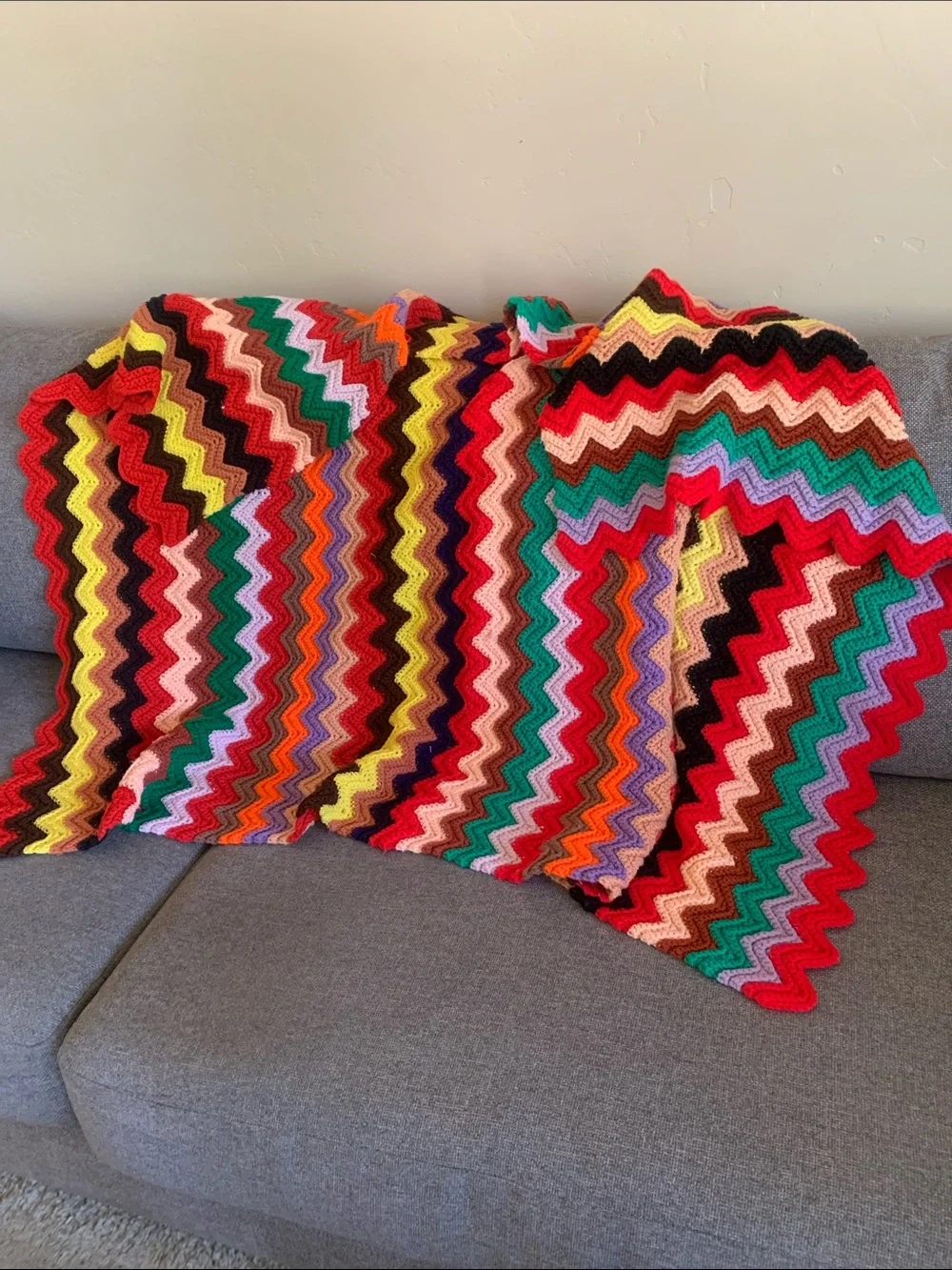 Handmade Zigzag Multicolor Throw Afghan Blanket  47” x 55”